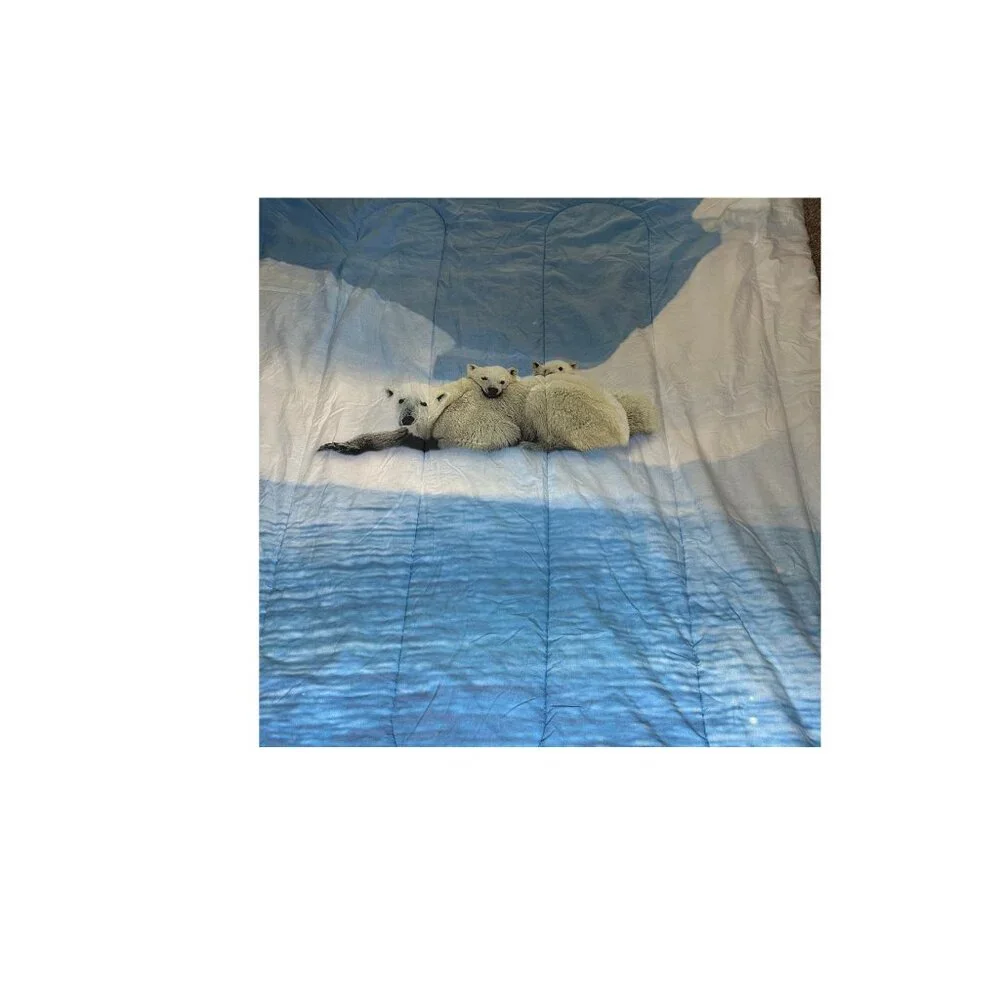 Polar Bear Printed Plush Blanket Duvet Cover Soft Warm Winter Bedding 82 x 76